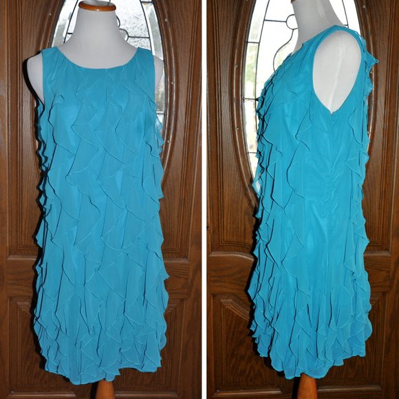 Calvin Klein Short Teal Ruffled Cocktail Gatsby Flapper Dress Size 12 - Picture 1 of 6